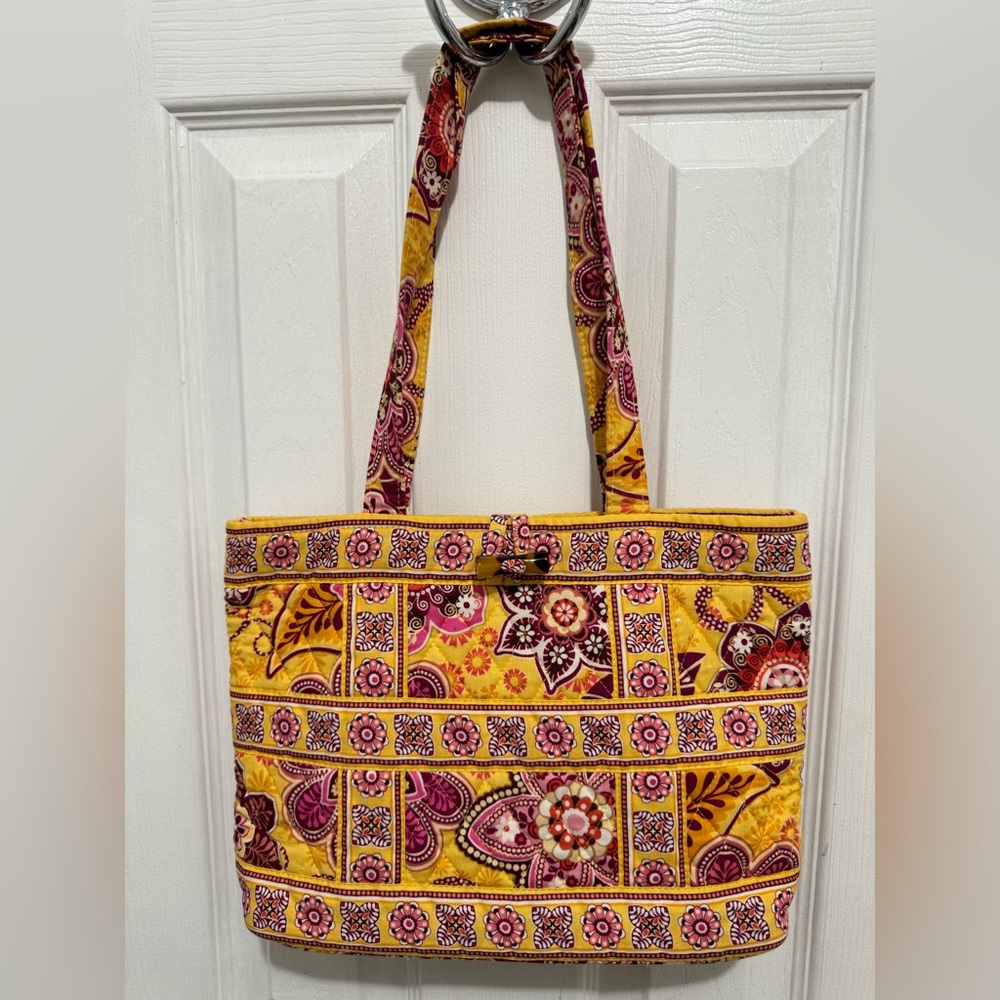 Vera Bradley Bali Gold Purse Handbag Toggle Close Yellow Pink Floral